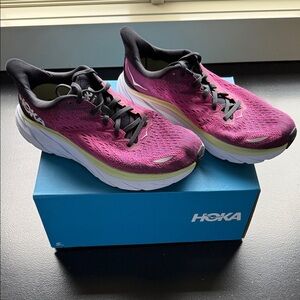 Hoka Clifton Women's Running Sneakers in Magenta and Black